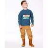 Pullover French Terry Graphic Sweatshirt, Teal And Peach - Sweatshirts - 3