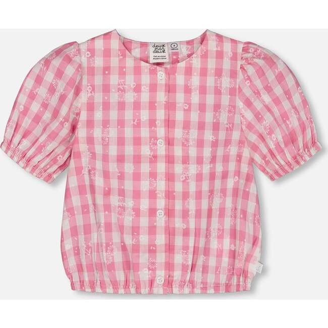 Puff Sleeve Top, Pink And White Checks