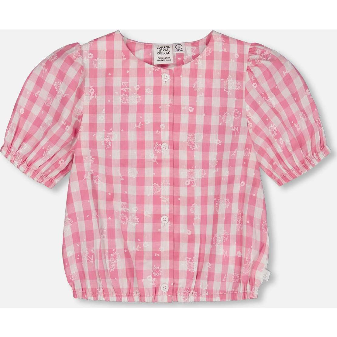 Puff Sleeve Top, Pink And White Checks - T-Shirts - 1