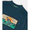 Pullover French Terry Graphic Sweatshirt, Teal And Peach - Sweatshirts - 5