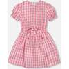 Puff Sleeve Dress With Waist Tie, Pink And White Checks - Dresses - 1 - thumbnail