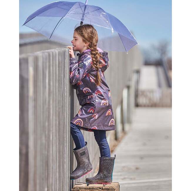 Printed Rain Coat With Hat Rainbow, Rainbow On Shiny Background - Jackets - 2