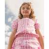 Puff Sleeve Dress With Waist Tie, Pink And White Checks - Dresses - 3