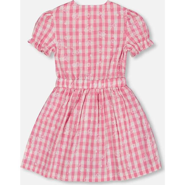 Puff Sleeve Dress With Waist Tie, Pink And White Checks - Dresses - 5