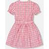 Puff Sleeve Dress With Waist Tie, Pink And White Checks - Dresses - 5