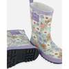 Printed Rain Boots, Small White Flowers On Turquoise And Lilac - Rain Boots - 3