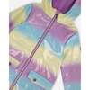 Printed Rain Coat With Hat, Mauve, Blue, And Yellow Glitter Gradient - Jackets - 5