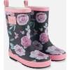 Printed Rain Boots, Pink, Black, And Flowers - Rain Boots - 1 - thumbnail