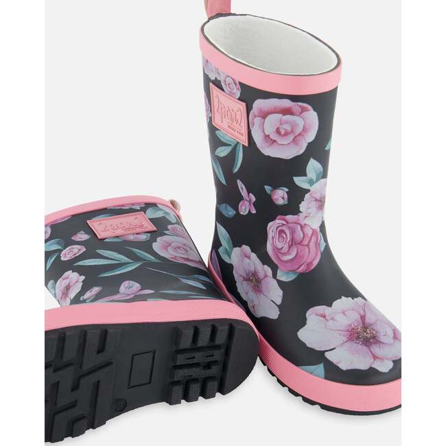 Printed Rain Boots, Pink, Black, And Flowers - Rain Boots - 2