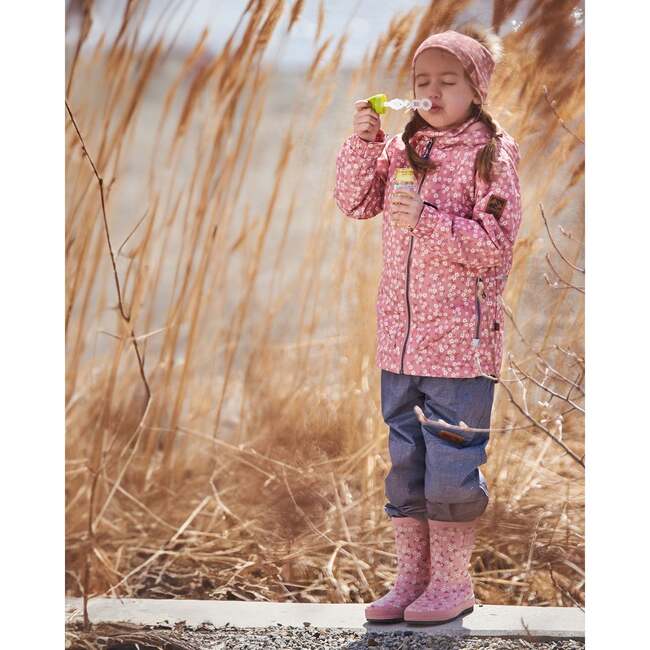 Printed Rain Boots, Small White Flowers On Pale Pink - Rain Boots - 2