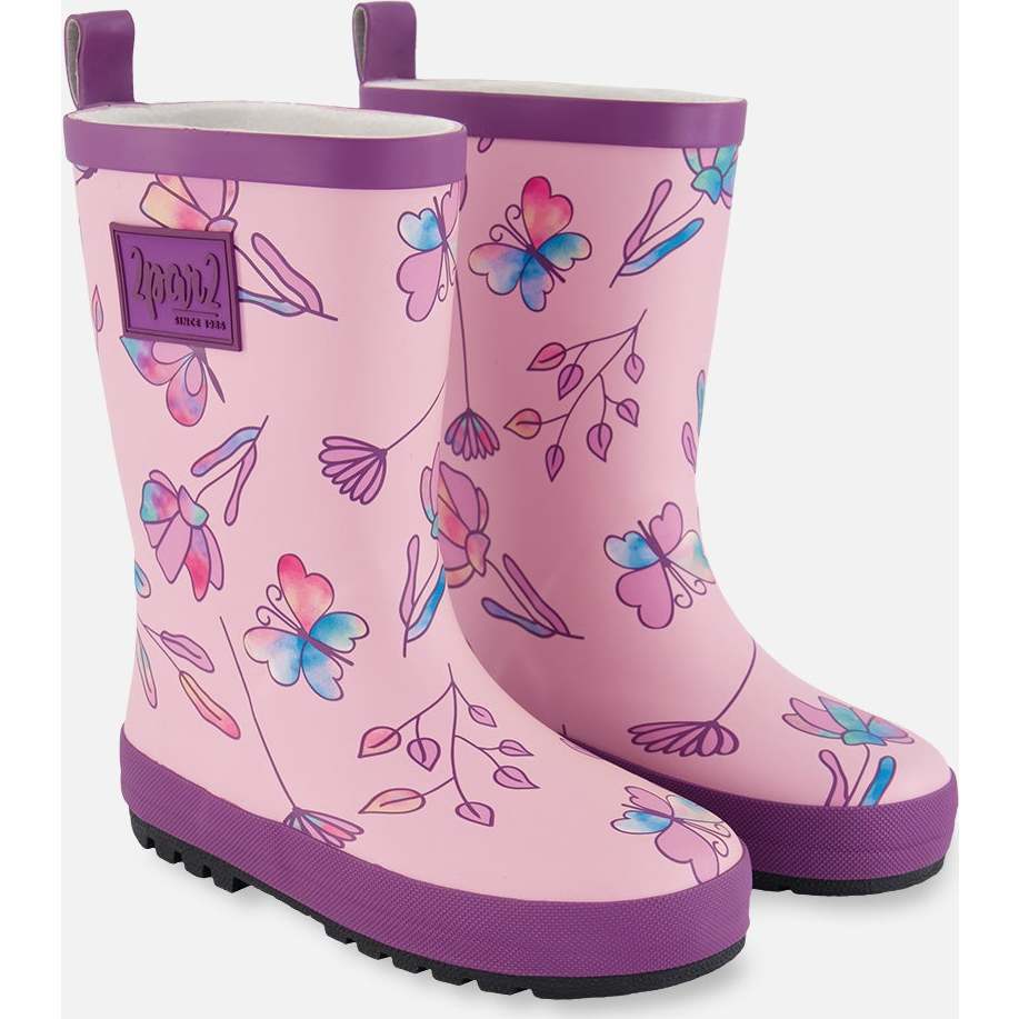 Printed Rain Boots, Lilac And Multicolored Butterfly - Rain Boots - 1