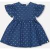 Printed Chambray Dress, Navy Blue And White Hearts - Dresses - 1 - thumbnail