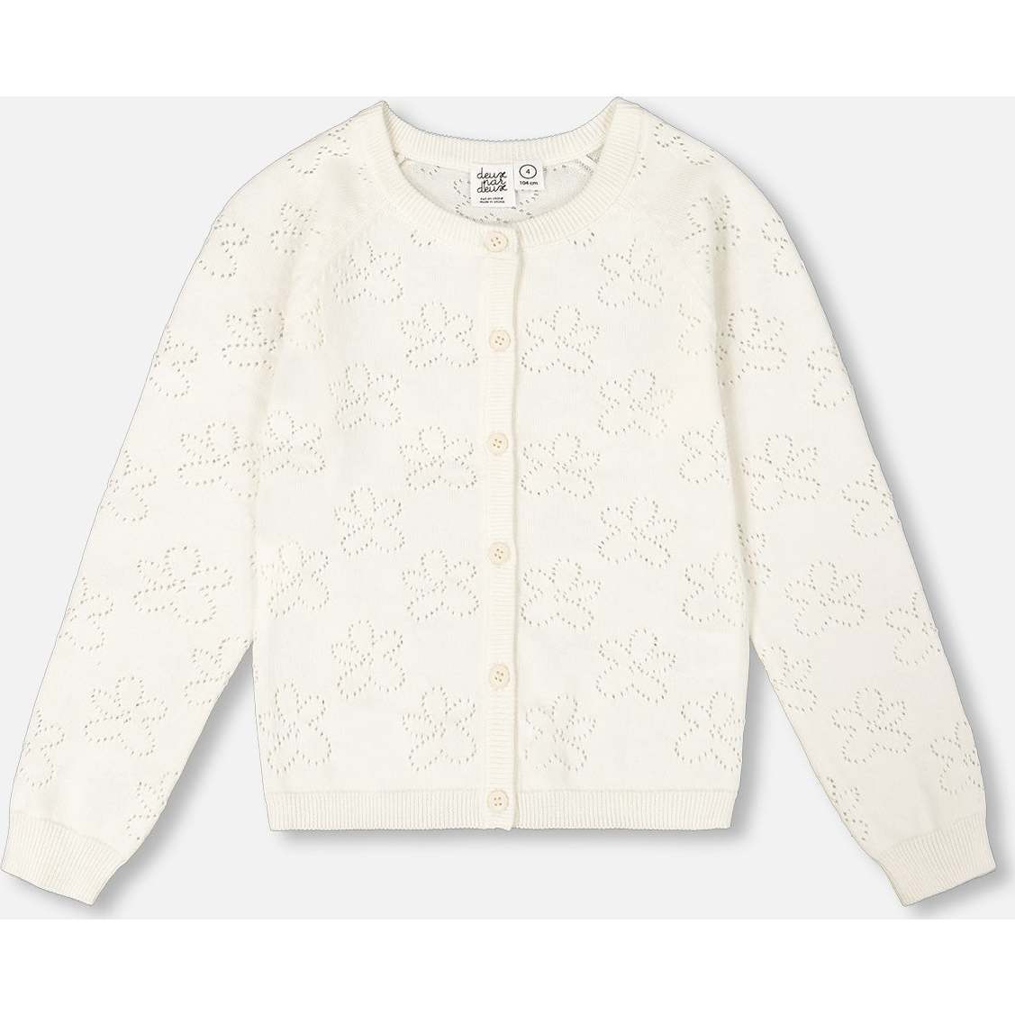 Pointelle Knit Cardigan Sweater, White - Cardigans - 1