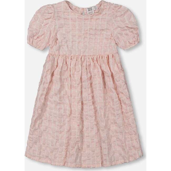 Plaid Puff Sleeve Dress, Beige And Pink