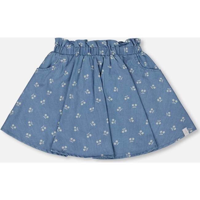 Printed Chambray Skort, Blue And White Cherries