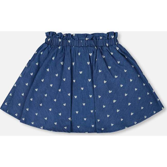 Printed Chambray Skort, Navy Blue And White Hearts - Skirts - 3