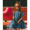 Printed Chambray Dress, Navy Blue And White Hearts - Dresses - 2