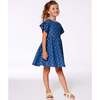 Printed Chambray Dress, Navy Blue And White Hearts - Dresses - 3