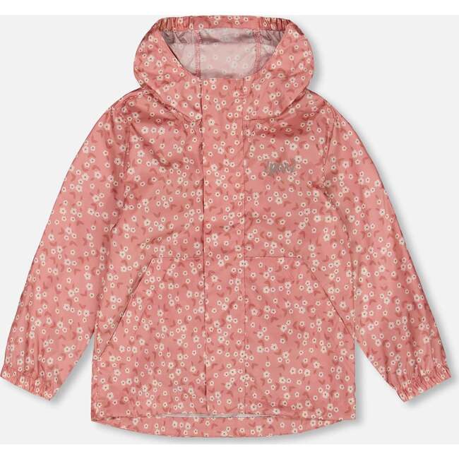 Packable Windbreaker, Small White Flowers On Pale Pink