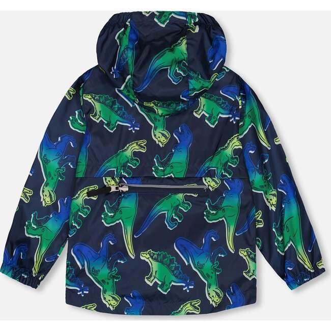 Packable Windbreaker, Blue And Green Dino On Navy - Jackets - 3
