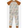 Organic Cotton Two-Piece Short Sleeve Top And Pant Pajama Set, Dinosaur On Mottled And Tan Background - Pajamas - 1 - thumbnail