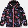Quilted Mid-Season Jacket, Multicolored Butterflies On Black Background - Jackets - 1 - thumbnail