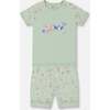 Organic Cotton Two-Piece Short Pajama Set, Small Pink And Blue Flowers On Light Sage - Pajamas - 1 - thumbnail