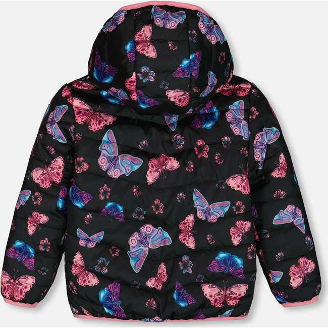 Quilted Mid-Season Jacket, Multicolored Butterflies On Black Background - Jackets - 3