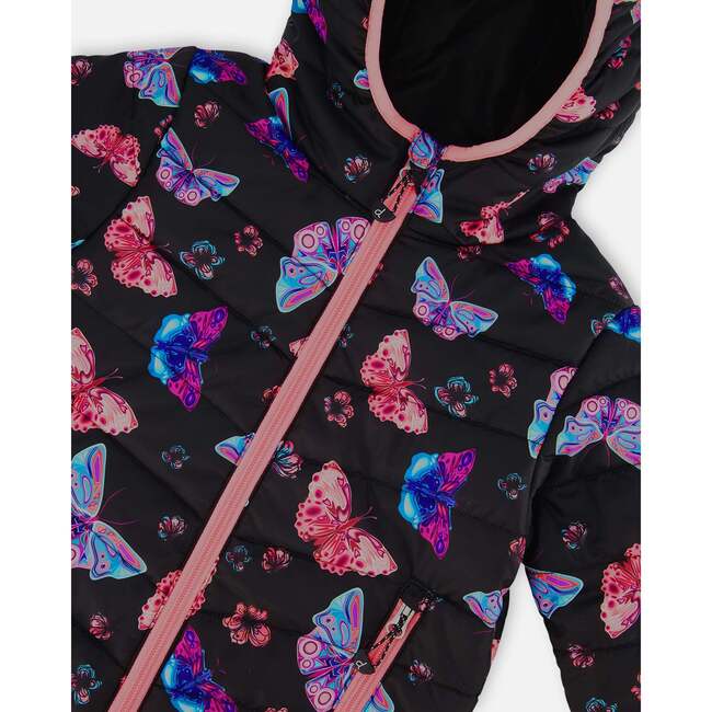 Quilted Mid-Season Jacket, Multicolored Butterflies On Black Background - Jackets - 4