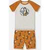 Organic Cotton Two-Piece Short Pajama Set, Sloths On Tan And Mottled Background - Pajamas - 1 - thumbnail