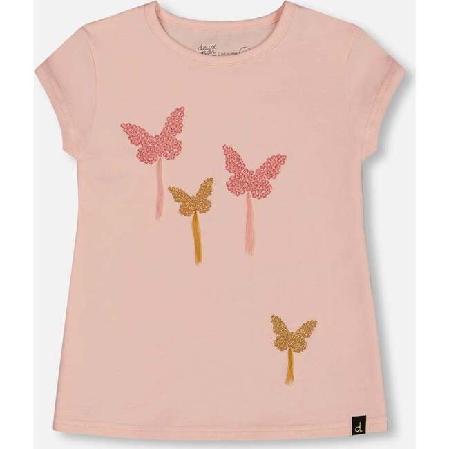 Organic Cotton Top With Applique, Pink With Sparkling Butterfly