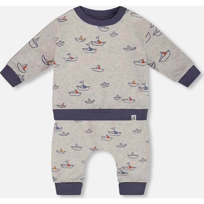 Organic Cotton Top And Pant Set, Heather Grey With Little Paper Boat