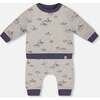 Organic Cotton Top And Pant Set, Heather Grey With Little Paper Boat - Mixed Apparel Set - 1 - thumbnail