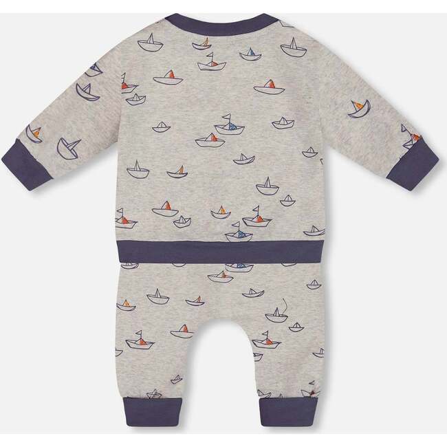 Organic Cotton Top And Pant Set, Heather Grey With Little Paper Boat - Mixed Apparel Set - 2