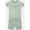 Organic Cotton Two-Piece Short Pajama Set, Light Sage And Gray Crocodile - Pajamas - 1 - thumbnail