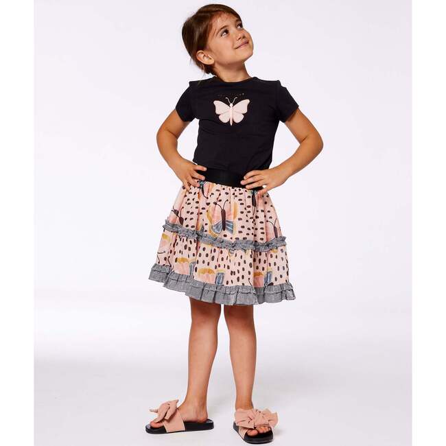 Organic Cotton Top With Applique, Black And Pink Butterfly - T-Shirts - 3