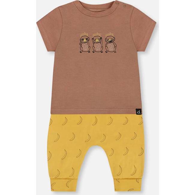 Organic Cotton Top And Pant Set, Yellow Bananas And Brown