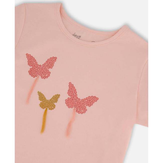 Organic Cotton Top With Applique, Pink With Sparkling Butterfly - T-Shirts - 5