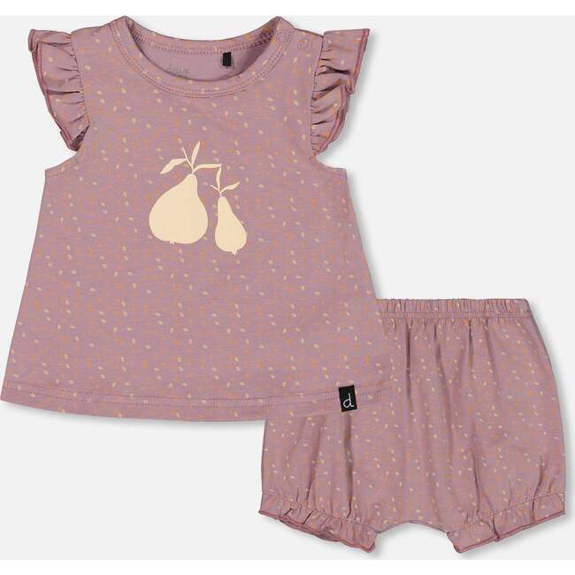 Organic Cotton Top And Bloomer Set, Purple With Pear Seeds