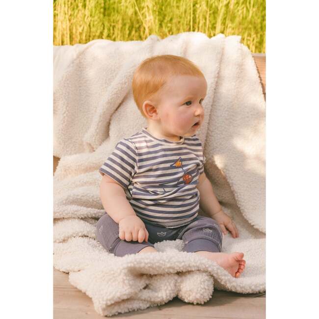 Organic Cotton Top And Muslin Pant Set, Striped Navy - Mixed Apparel Set - 2