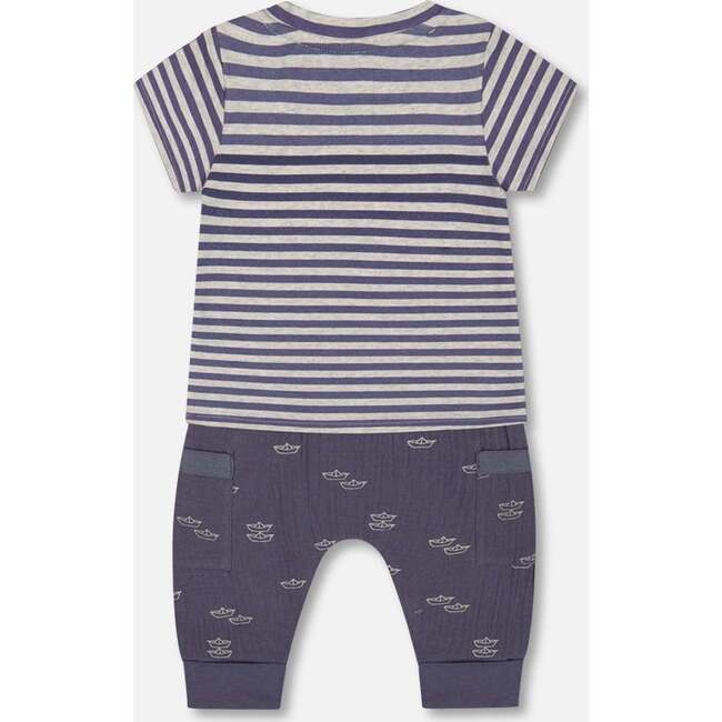 Organic Cotton Top And Muslin Pant Set, Striped Navy - Mixed Apparel Set - 3