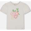 Organic Cotton Tee With Puff Sleeve, Pink Flower On White Background - T-Shirts - 1 - thumbnail