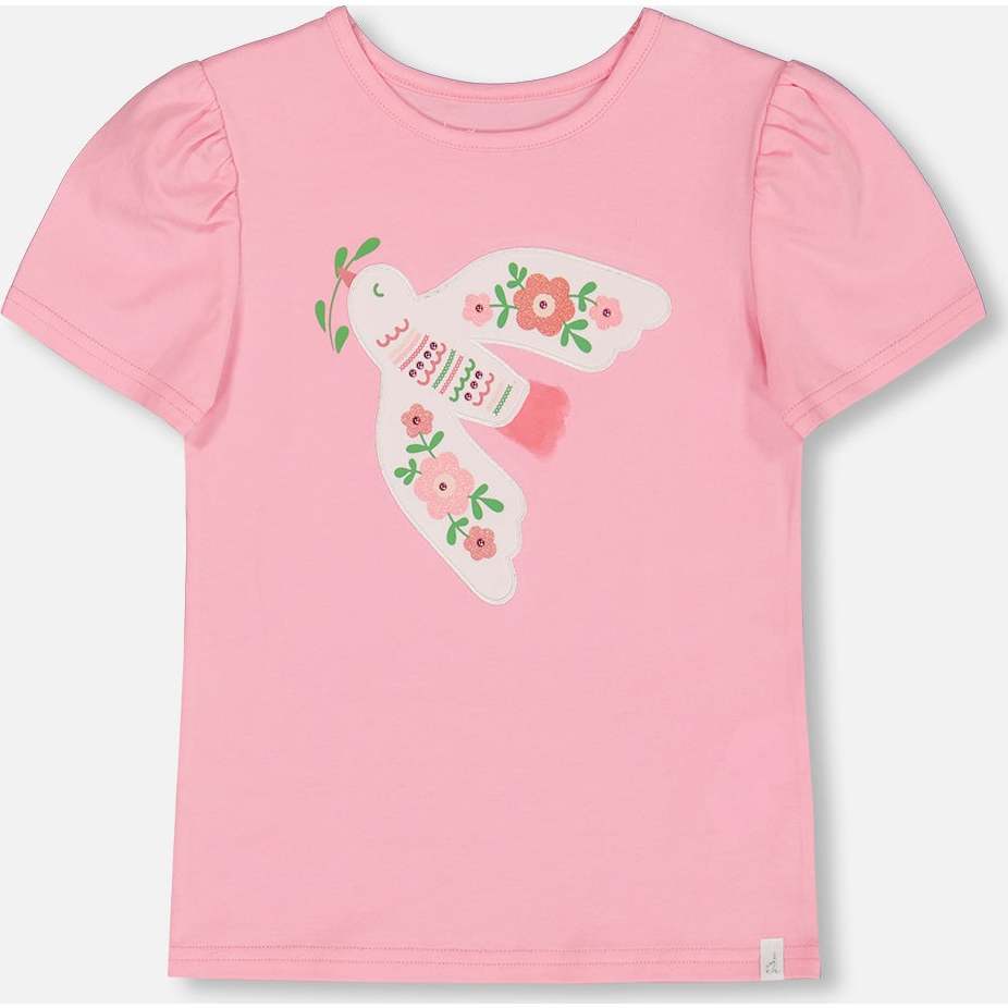 Organic Cotton Tee With Puff Sleeve, Candy Pink - T-Shirts - 1