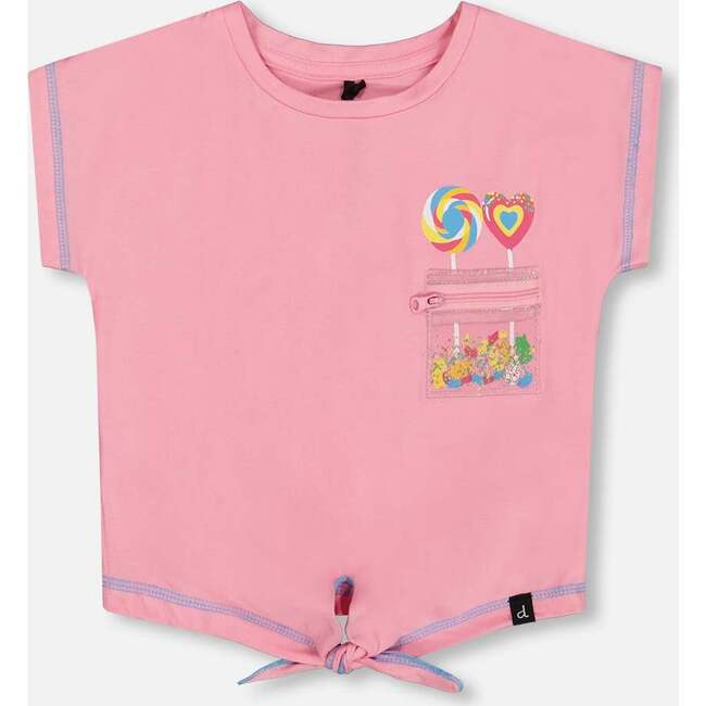 Organic Cotton Tee With Print And Knot, Candy Pink
