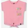 Organic Cotton Tee With Print And Knot, Candy Pink - T-Shirts - 1 - thumbnail
