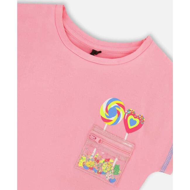 Organic Cotton Tee With Print And Knot, Candy Pink - T-Shirts - 4