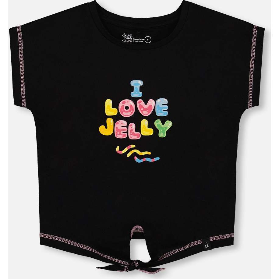 Organic Cotton Tee With Print And Knot, Black And Multicolored - T-Shirts - 1