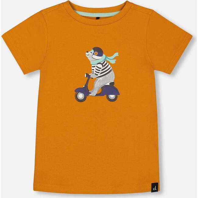 Organic Cotton Tee, Vibrant Orange And Blue Vespa