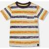 Organic Cotton Tee, Navy Striped, Orange And Lime Green - T-Shirts - 1 - thumbnail