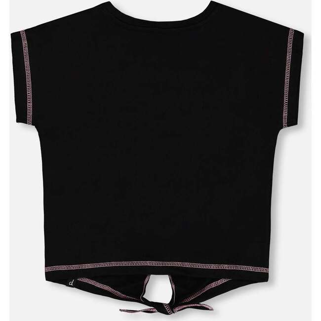 Organic Cotton Tee With Print And Knot, Black And Multicolored - T-Shirts - 4